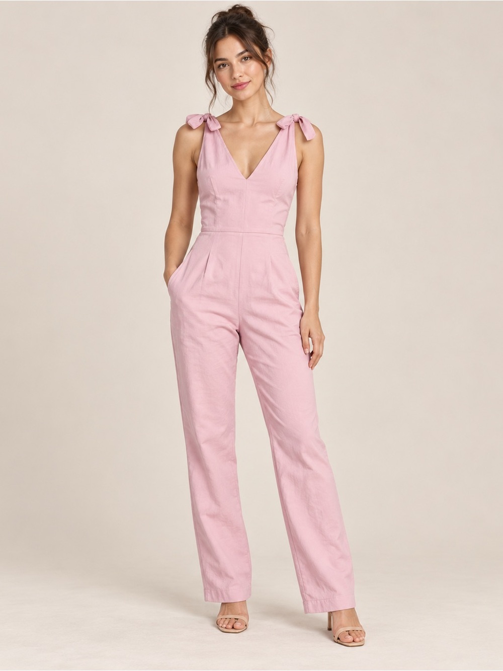 Tracy Reese x Anthropologie Maude Pink Tie-Shoulder Jumpsuit Size 0